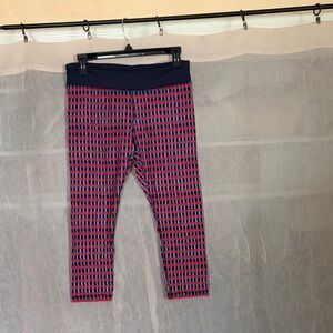 Tory Sport Navy and Red Grid-Print Cropped Leggings